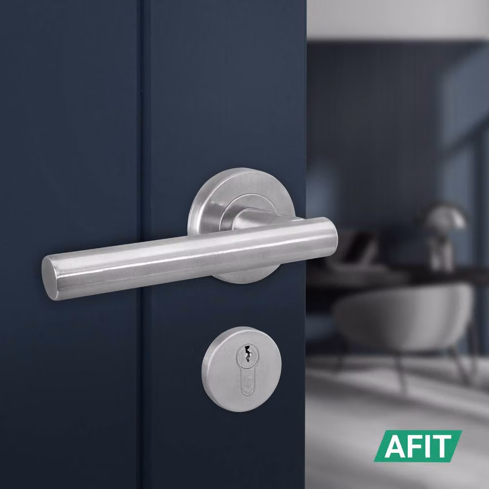 AFIT Satin Nickel Door Handle with Euro Lock Thumbturn Cylinder in Silver – 4