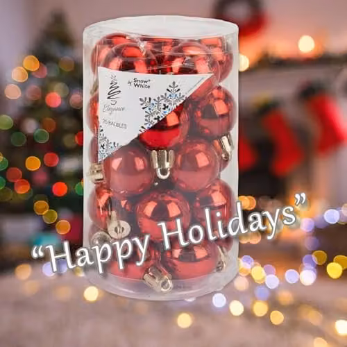 VFM e-Store Red Round Christmas Bauble Hanging Tree Ornaments, Pack of 25, Diameter: 3 cm – 5