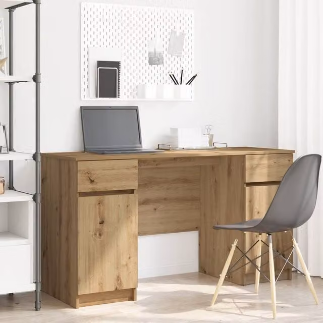 Berkfield Artisan Oak Writing Desk in Brown, W/D/H: 140 x 49 x 76 cm – 1
