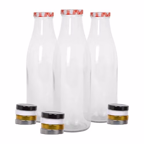 Argon Tableware Glass Water Bottles with Metal Lids, 960ml, Pack of 3, Transparent