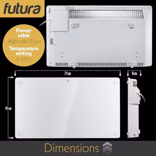 Futura 1500W WiFi Glass Panel Convector Heater, White, Wall Mounted or Freestanding – 5
