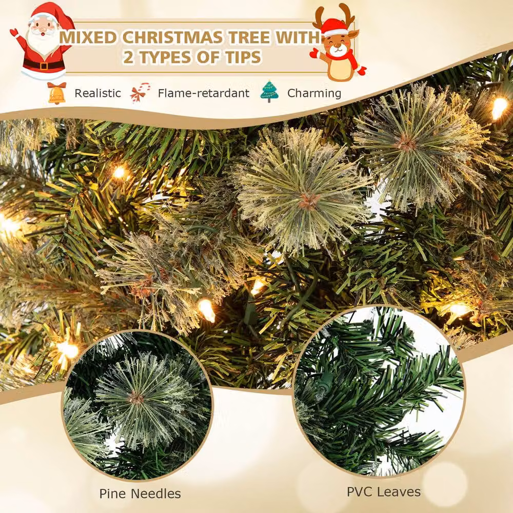 Costway 7ft Half Christmas Tree with 403 Branch Tips and 150 Lights in Green – 3