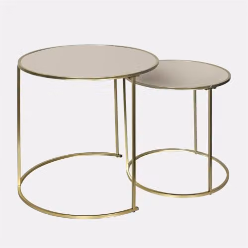 OHS Modern Round Nest of 2 Side Tables in Brown, Gold and Beige – 2