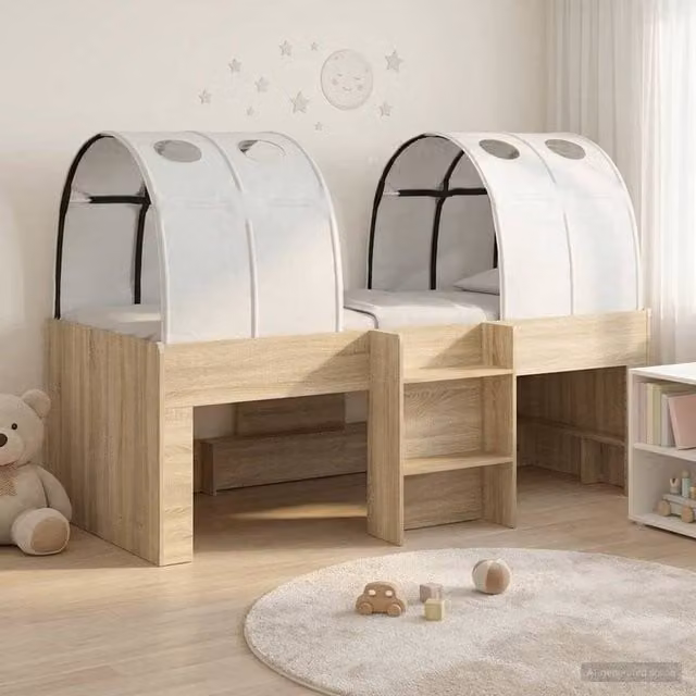 Berkfield Home Kids High Bed Frame with Tunnel and Stairs, Sonoma Oak, White and Brown, 3 Pieces – 1