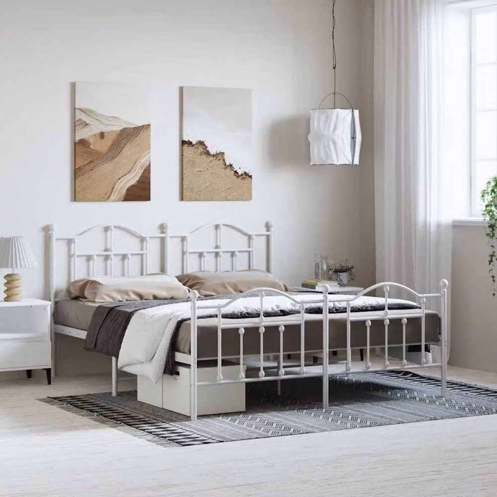Berkfield Home Metal Bed Frame with Headboard and Footboard in White – 2