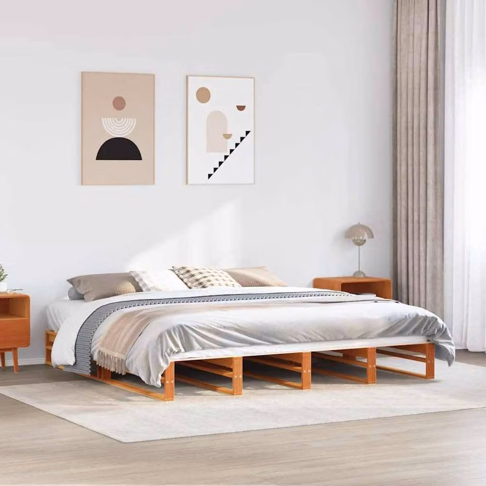Berkfield Home Beautiful Super King Bed Frame in Waxed Brown Solid Pine, W/D/H: 180 x 200 cm – 1