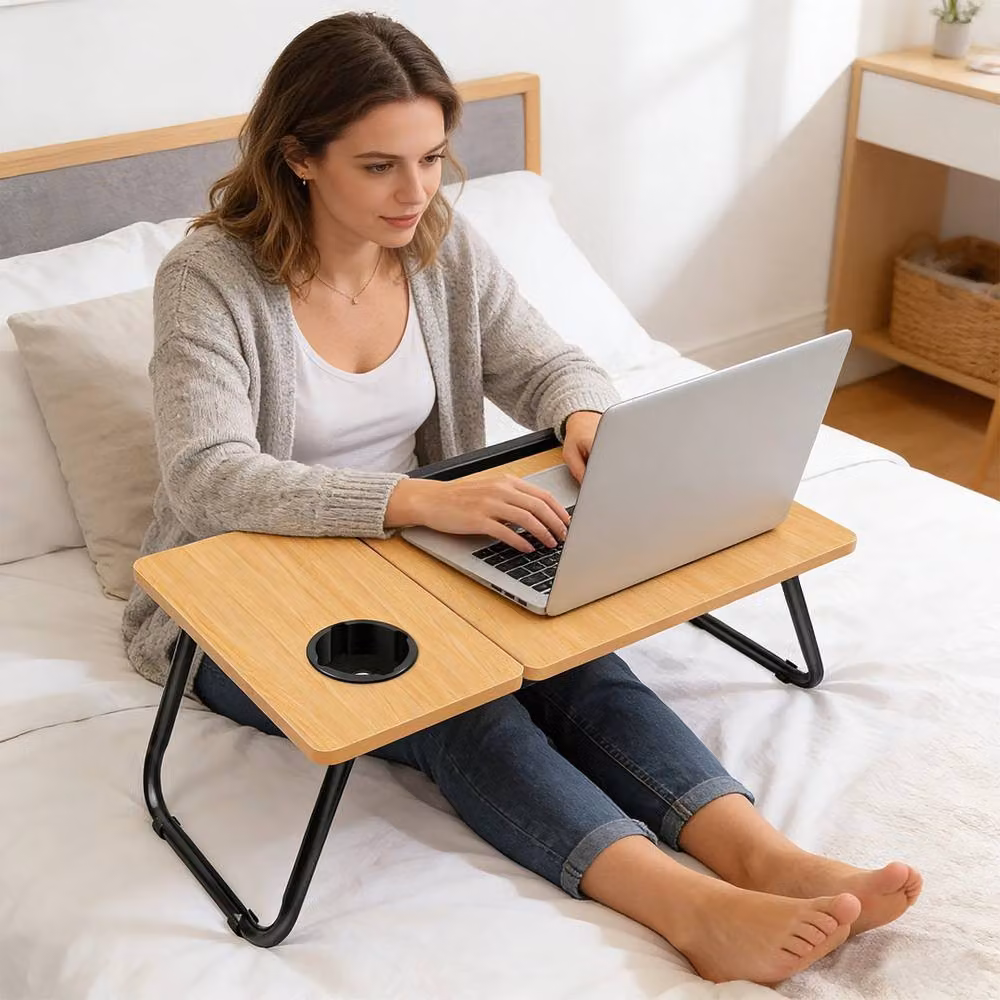 FORGEVIO Natural Wood Folding Laptop Bed Table and Sofa Tray Desk in Brown – 3