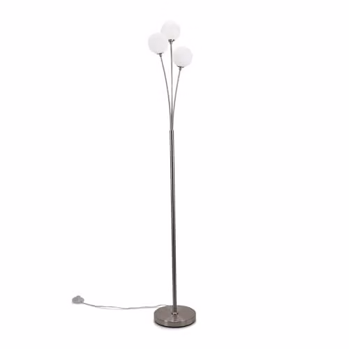 ValueLights Silver Chrome 3 Way Triple Stem Floor Lamp with White Frosted Glass Globe Shades – 1
