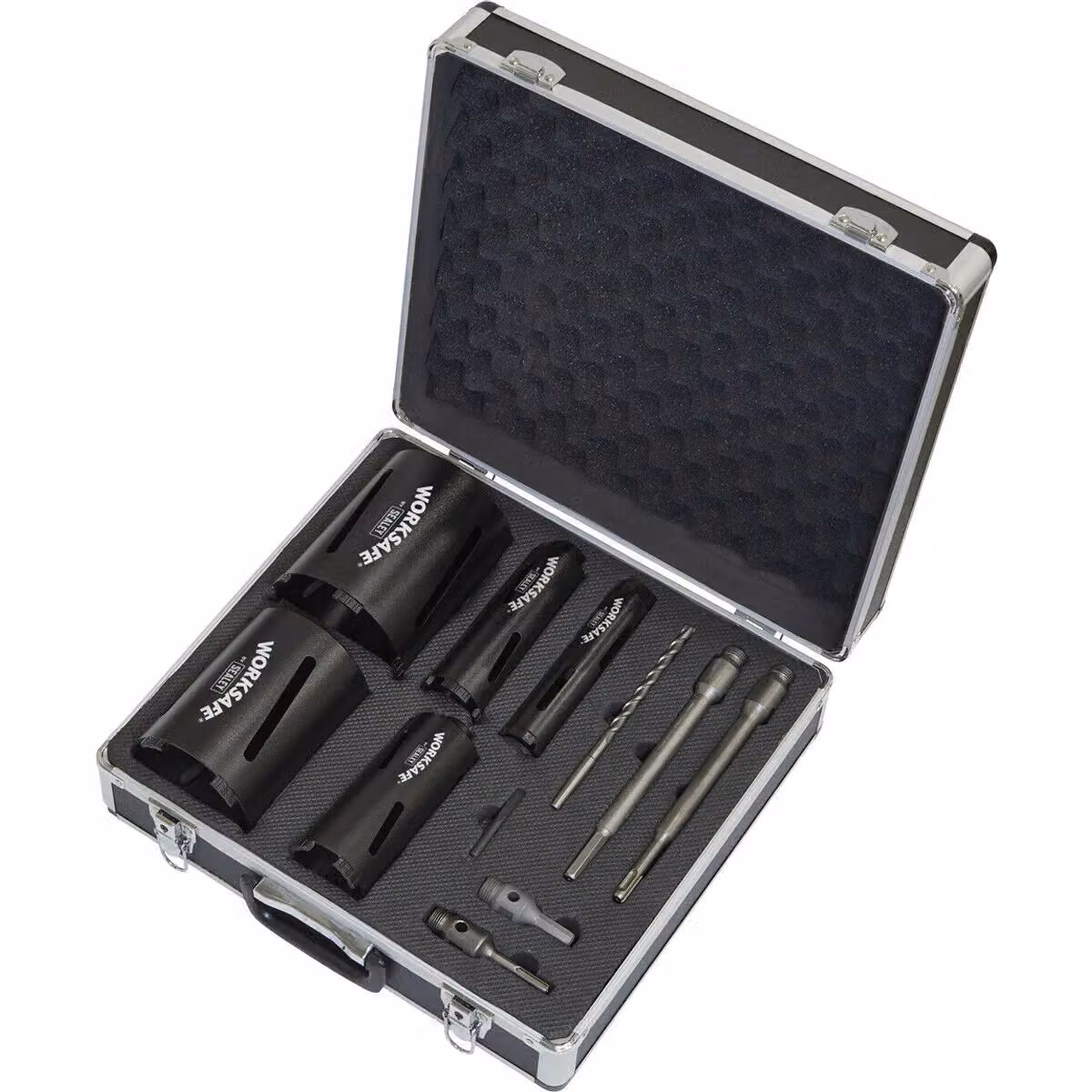 Loops 5 Piece Diamond Core Hole Saw Kit with SDS Plus and Hex Adaptors in Black and Multicolour – 3