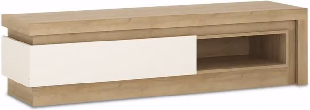 Furniture To Go Lyon TV Cabinet with 1 Drawer and Open Shelf with LED Lighting in Riviera Oak and White High Gloss, W/D/H: 130 x 41.7 x 42 cm – 1