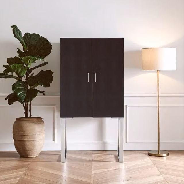 Orsina Contemporary Black Faux Shark Skin Small Cabinet with Silver Accents, W/D/H: 37.0 x 80.0 x 158.0 cm – 1