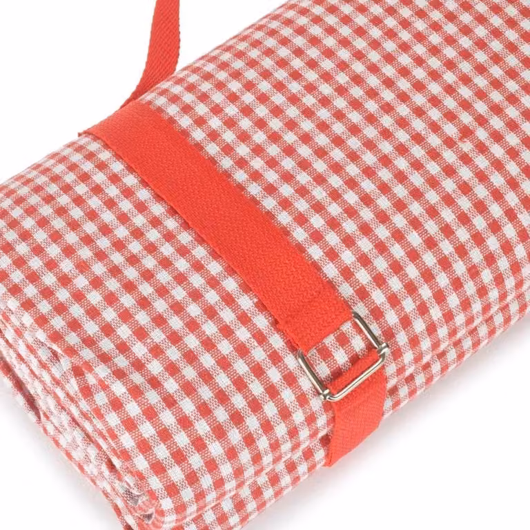 Red Hamper Blue and White Gingham Checked Picnic Blanket with Waterproof Underside and Carry Handle, W/D/H: 270 x 140 x 140 cm