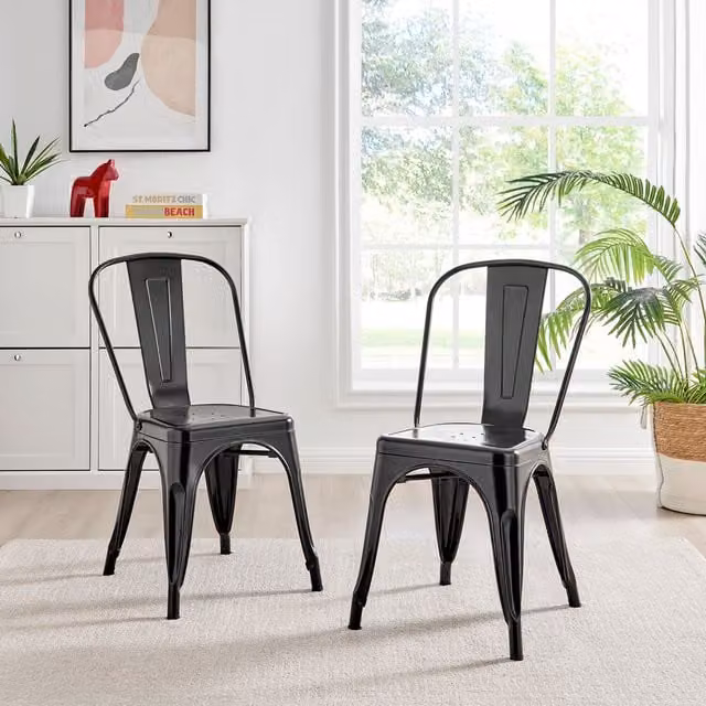 FurnitureboxUK Colton Stackable Industrial Metal Kitchen Dining Chair in Black
