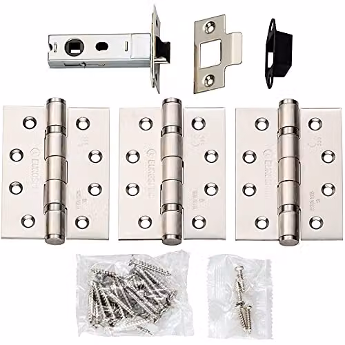 Loops Hinge and Latch Pack with Bolt Through Tubular Latch and 3 x 4 Inch Butt Hinges in Satin Steel