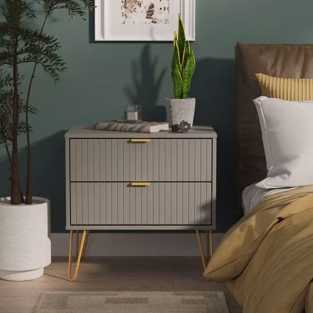 2 U Bexley 2 Drawer Side Table in Dark Grey and Gold – 1
