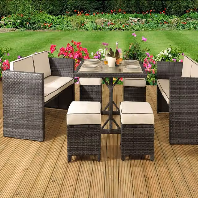 Comfy Living 7 Piece Modern Grey Rattan Garden Furniture Set