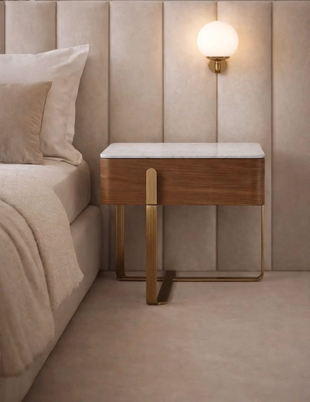 Tommy Franks Aurelia Bedside Table in Walnut and Bronze