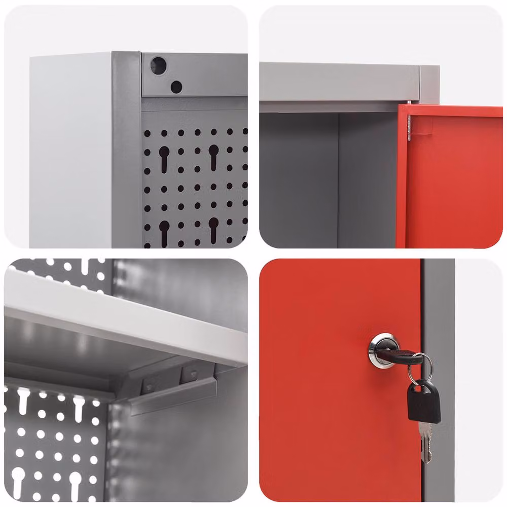 Berkfield Wall-Mounted Steel Tool Cabinet with Pegboard in Red and Grey, W/D/H: 100 x 20 x 55 cm – 4