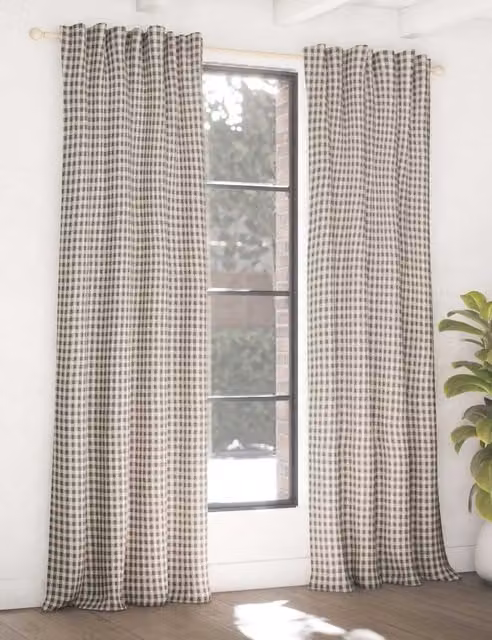 M&S Chenille Gingham Checked Blackout Curtains, Grey