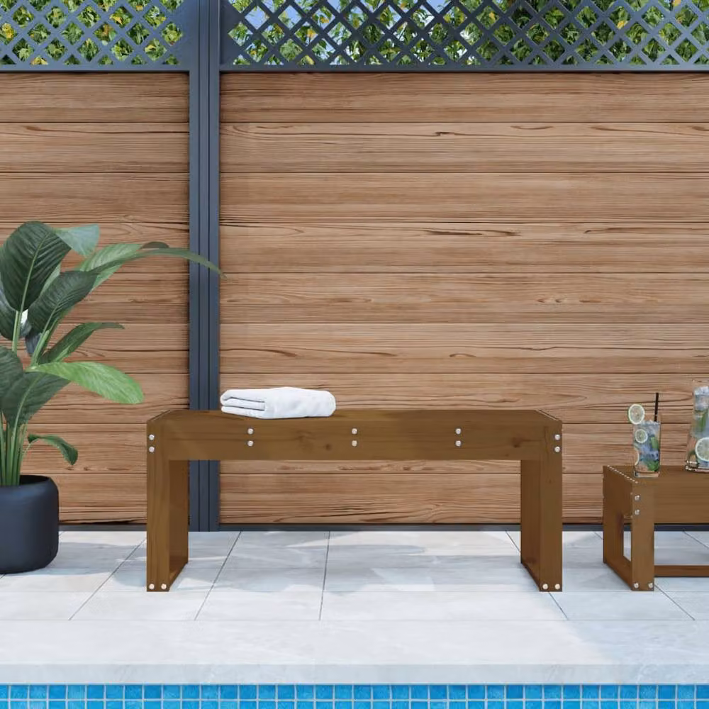 Berkfield Home Beautiful Garden Bench in Honey Brown Solid Pine Wood, W/D/H: 110 x 38 x 45 cm – 2