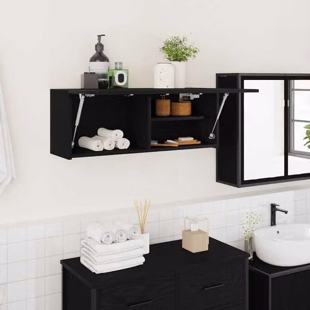 Berkfield Home Black Wall Mounted Bathroom Cabinet with Hinged Doors and Internal Shelves, W: 80 cm, D: 25 cm, H: 30 cm
