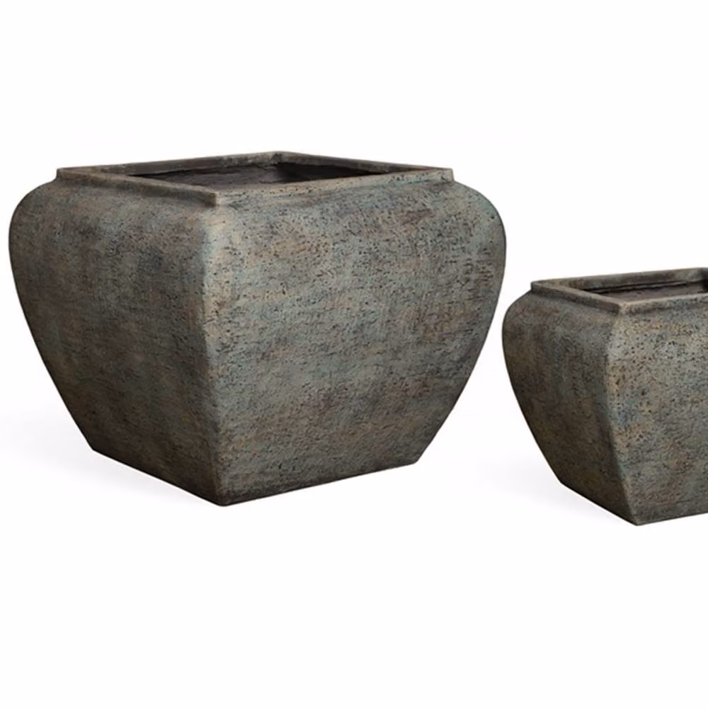 Lemon Pavilion Furniture and Decor Verdan Square Drum Planters Set of 2 - Green Concrete and Ceramic – 2
