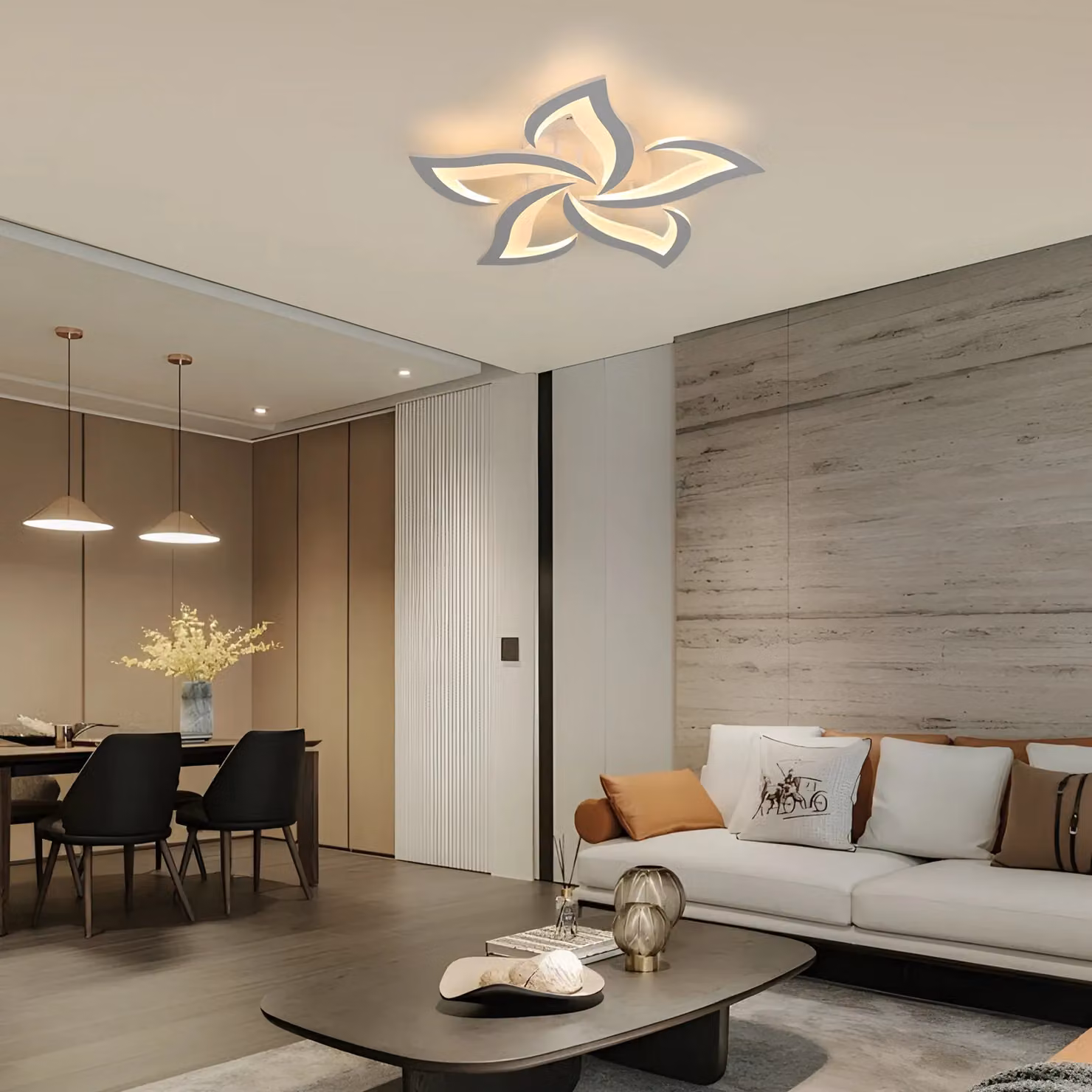 Pheashine Modern White 5-Petal LED Ceiling Light, 60W, 3000K Warm White, W/D/H: 58 x 58 x 8 cm – 3