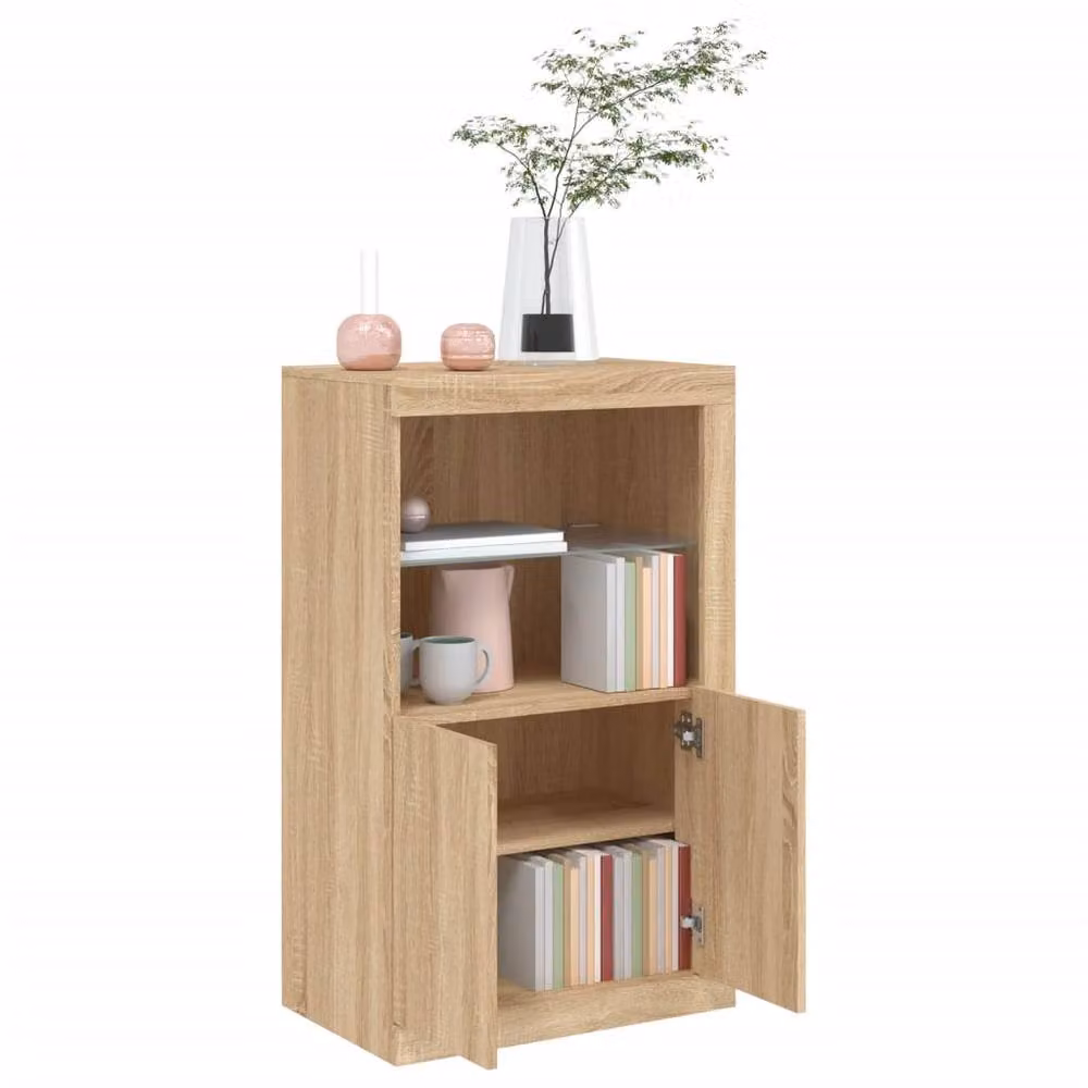 Berkfield Home Side Cabinet with LED Lights in Sonoma Oak, Brown and Beige, W/D/H: 100 x 60.5 x 37 cm – 4