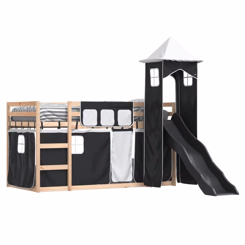 Berkfield Home Solid Wood Childrens Bunk Bed with Slide in White and Black, W/D/H: 80 x 200 cm – 3