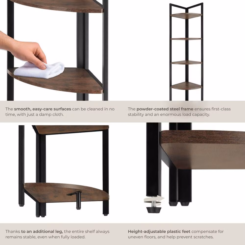 tectake Castlebar 5 Tier Industrial Corner Shelving Unit in Brown and Black – 4