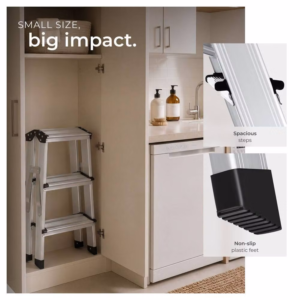 tectake Double-Sided Aluminium Step Ladder with Non-Slip Rubber Feet in Silver – 3