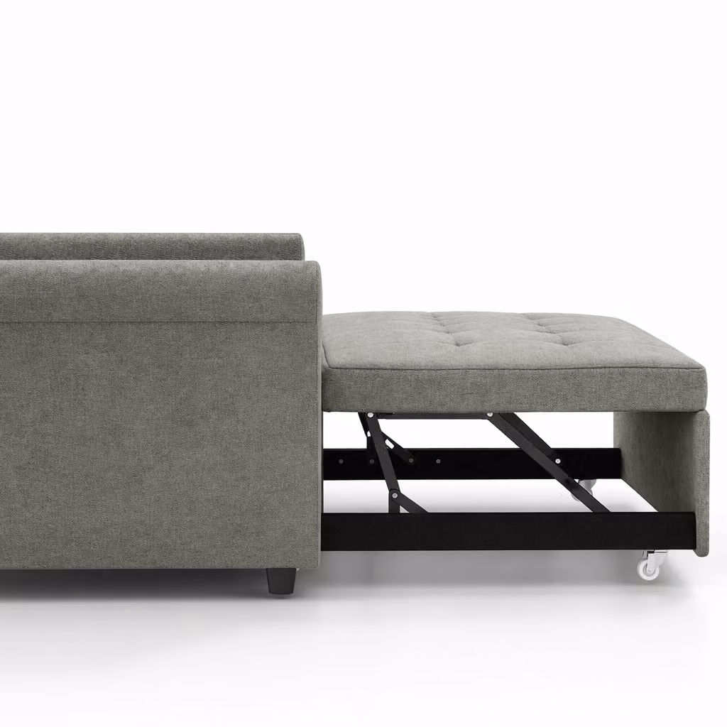 HOMCOM Modern Grey Fabric Two-Seater Click-Clack Sofa Bed – 3