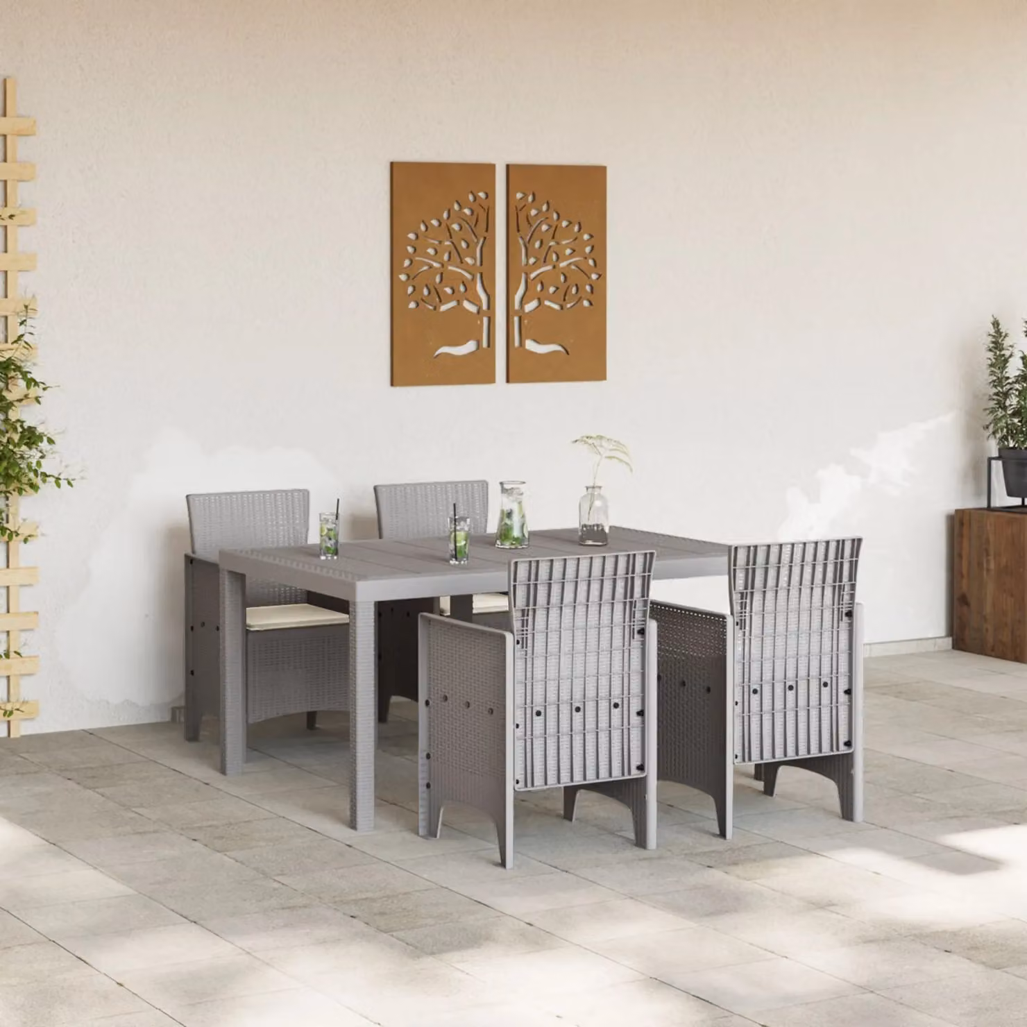 Berkfield Home 5 Piece Light Grey Poly Rattan Garden Dining Set with Cushions – 3