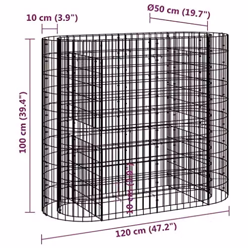 vidaXL Silver Galvanised Steel Stone Gabion Raised Bed W/D/H: 120 x 50 x 100 cm – 3