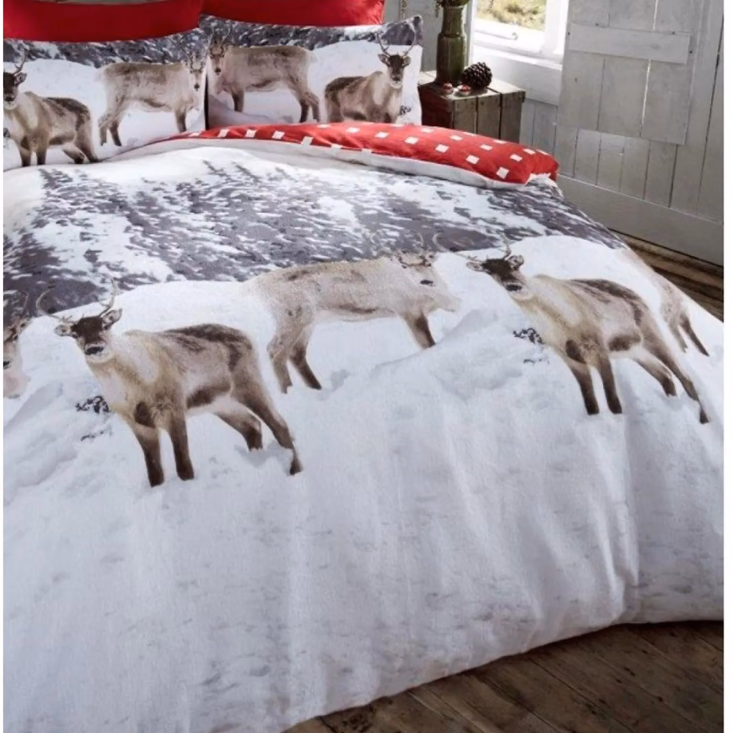 Smart Living Red Printed Flannel Cotton Duvet Cover and Pillowcases Set, W/D/H: 200 x 200 cm and 50 x 75 cm – 2