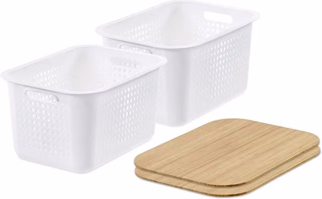 SmartStore d Basket 20 with Bamboo Lids, Set of 2, White – 1
