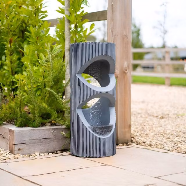 Primrose Grey Textured Column Rainfall Water Feature with LED Lights
