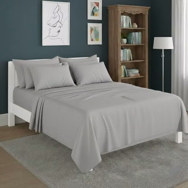 Snug City Silver Plain Poly Cotton Easy Care Fitted Sheet and Matching Pillowcase Set, Single – 1