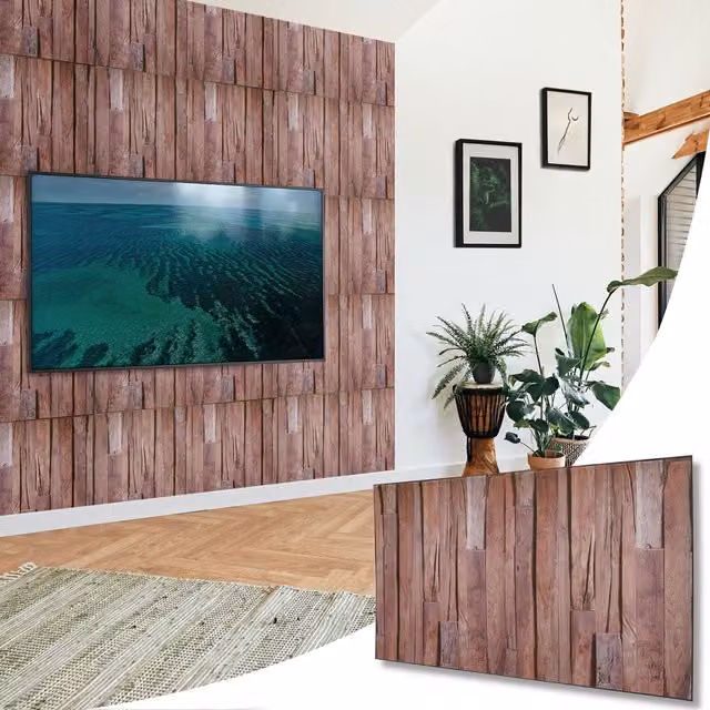NOVECRAFTO 3D PVC Wall Panels in Wood Look, Rustic Brown, W: 96 cm, H: 48 cm (Pack of 12)