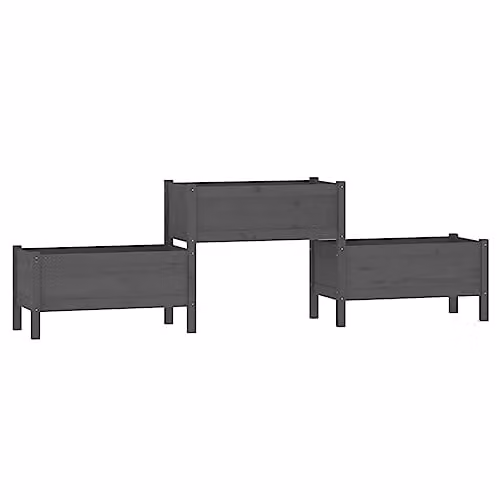 vidaXL Grey Solid Pine Wood Planter W: 245.5 cm, D: 44 cm, H: 75 cm