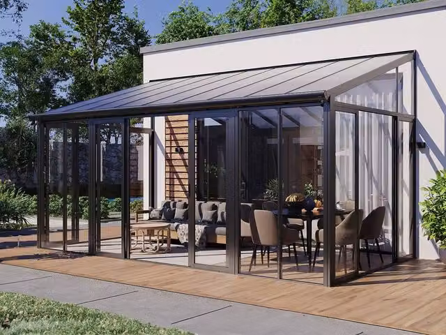 Vente-unique Aluminium and Polycarbonate Lean-to Veranda with UV Protection in Dark Grey