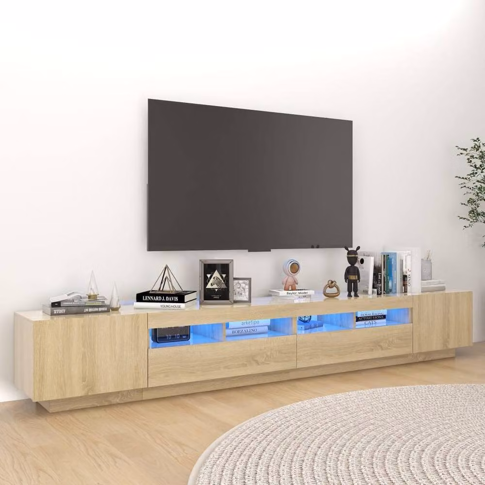 Berkfield Home Modern TV Cabinet with LED Lights in Sonoma Oak, W: 260 cm, D: 40 cm, H: 40 cm – 2