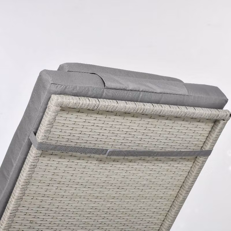 Outsunny 3-piece PE Rattan Sun Lounger Set in Light Grey with Adjustable 5-Position Recliners, Cushions, Headrests and Glass Top Square Coffee Table – 7