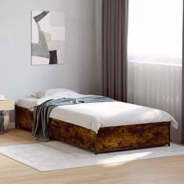 Berkfield Home Small Single Bed Frame in Smoked Oak and Brown, W: 75 cm, L: 190 cm
