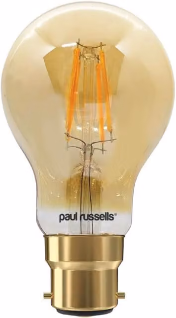 Paul Russells 7W LED Filament GLS B22 Bulb, 680lm, 2200K Warm White