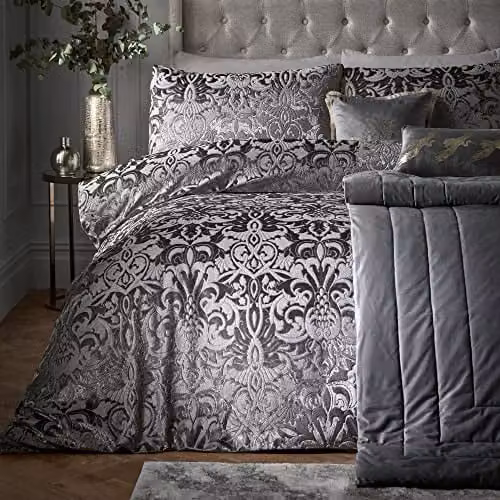 Laurence Llewelyn-Bowen Grey Damask Duvet Cover and Pillowcase Set, W/D/H: 230 x 220 cm