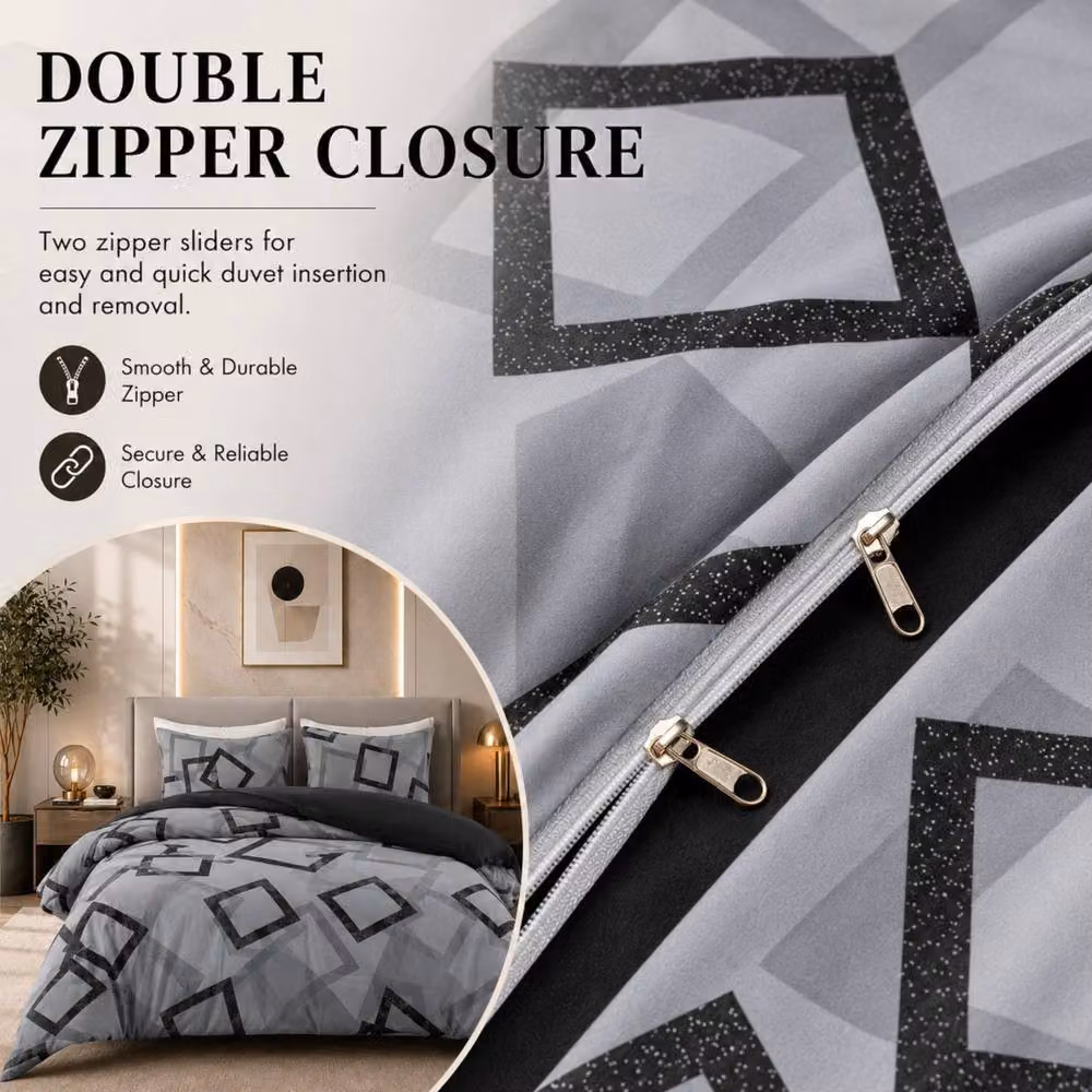 Pamposh Luxury Reversible Microfibre Duvet Cover Set in Grey, Black and Gold, W/D/H: 200 x 200 cm – 6