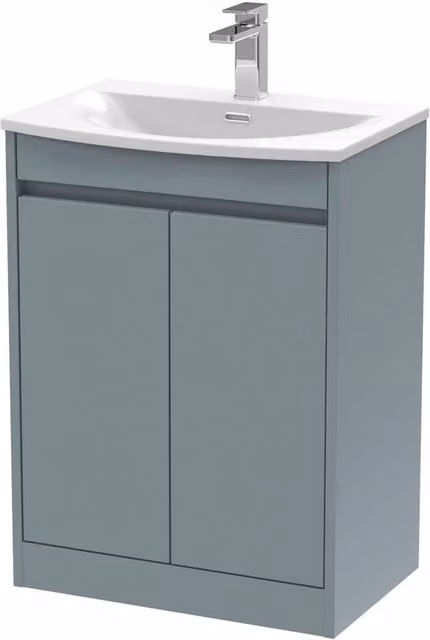 Balterley Chartley 2 Door Floor Standing Bathroom Vanity Unit with Curved Basin, Coastal Grey, W/D/H: 62 x 39.5 x 83.5 cm – 1