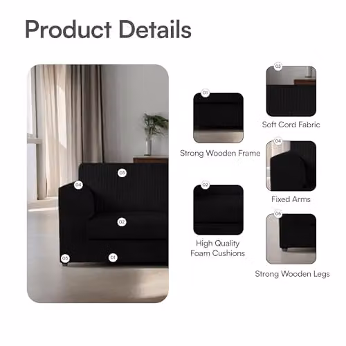 SofaSelectionUk Ltd Jumbo Cord High Back 3-Seater Sofa in Black – 4