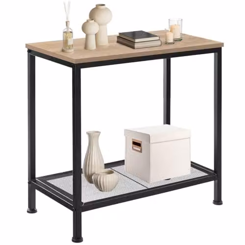 tectake Filton Bedside Table in Oak and Black, W/D/H: 30.5 x 30.5 x 60.5 cm